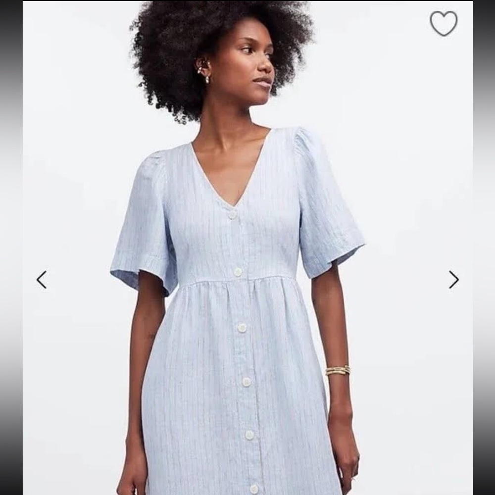 Madewell Cassie Stripe Button Front Linen Midi Dress in Powder Blue $138.00 USD